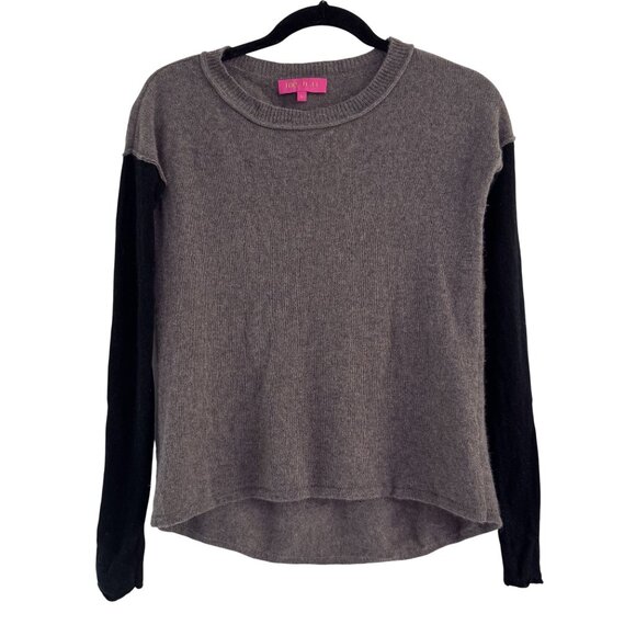 Me. N. U Sweaters - Me. N. U Womens Gray/Black 100% Cashmere Long Sleeve Sweater Crew Neck Top S